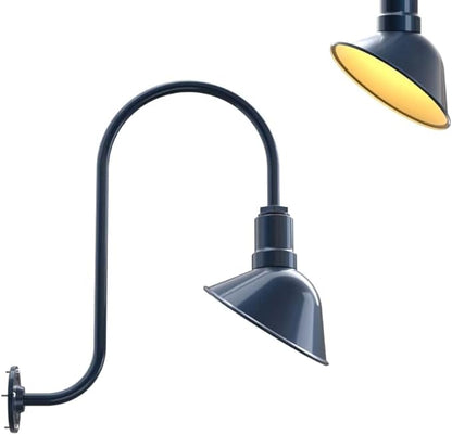 Steel Lighting Co. Venice Store Sign Light | for Outdoor Restaurant Accent Wall | 9 inch Dome | Upward Sloping Gooseneck | Made in America | Gray Blue Exterior/Brass Interior