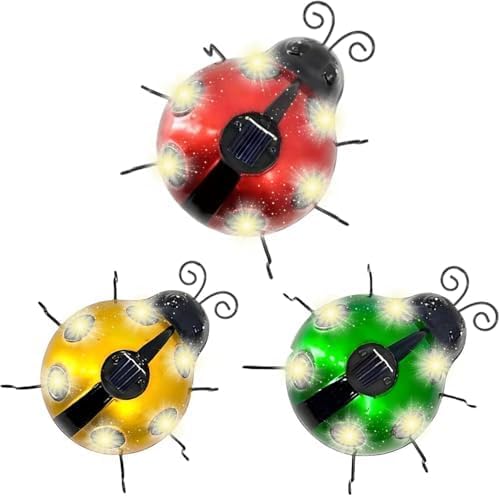 Solar Outdoor Garden Light with Solar Lamp Ladybug Garden Decoration Metal Waterproof LED Garden Light, Garden Statue Lawn Ornament for Outdoor Garden Walkway Decoration (3PCS)