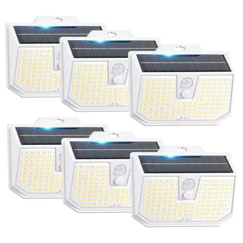 Brightever 6-Pack Solar Lights Outdoor Motion Sensor, Solar Security Lights with 3 Lighting Modes, IP65 Waterproof Solar Wall Lights for Outside, Fence, Deck, Step, Cool White