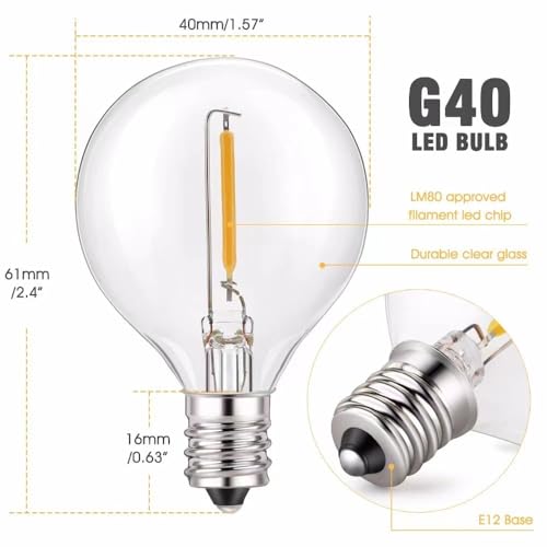 100FT Outdoor String Lights with 102 Shatterproof G40 LED Clear Globe Bulbs for Indoor/Outdoor, 2-Pack 50FT Connectable Hanging Lights for Party Decor