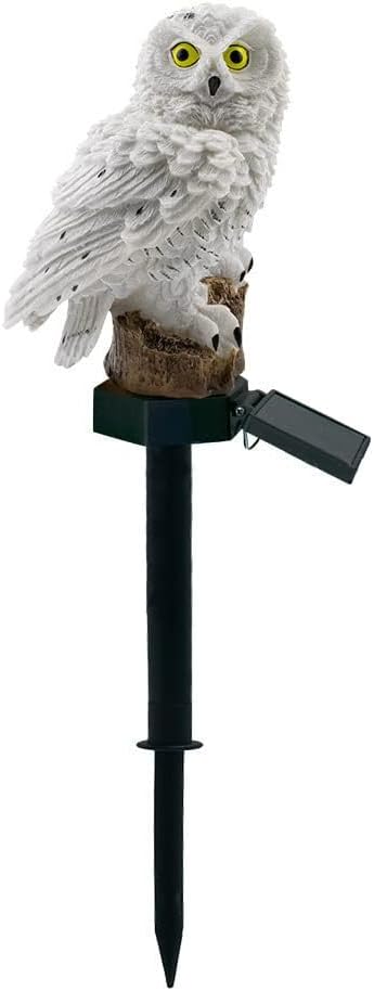 2 Pack Owl Solar Lights Outdoor Garden Resin Waterproof Garden Decorations with Stake for Patio, Yard, Lawn, Walkway Decoration Scare Birds Away(White)