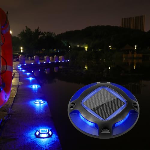 VOLISUN Solar Driveway Lights Dock Marine Lights 12 Pack,2 Colors in 1,Outdoor LED Deck Lights,Solar Powered Waterproof Warning Step Lights for Driveway Sidewalk Pathway (Blue/White)