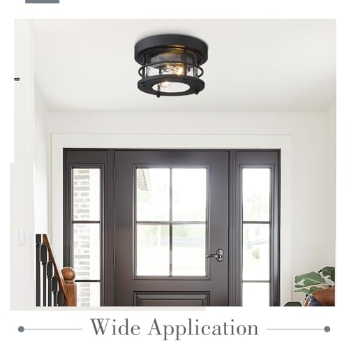 Emliviar 2-Light Round Ceiling Light Fixture, Farmhouse Flush Mount Ceiling Light 10 Inch, Black Finish, WE2085F BK