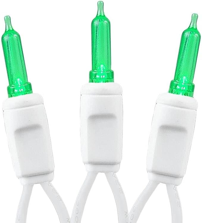 Novelty Lights Vintage Style T5 Green LED Christmas Lights, 11.5 Feet White Wire String of 35 Mini Bulbs, UL Listed Indoor/Outdoor Tree Lighting