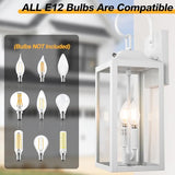 19" White Dusk to Dawn Outdoor Wall Lantern 2-Light, Farmhouse Porch Lights