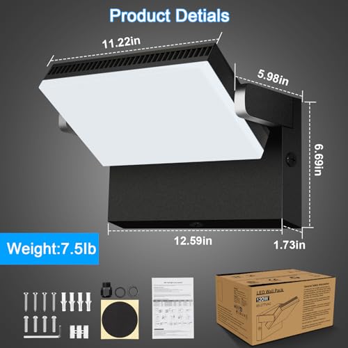 120W Modern Sleek LED Flood Light, 360° Rotatable Area Lighting