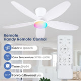 Surtime Flush Mount RGB Ceiling Fans with Lights-48 Low Profile Ceiling Fan with Light and Remote/APP Control,DC Reversible,LED Dimmable Ceiling Fans for Bedroom,Indoor/Outdoor Patio Use(White)