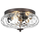 Darkaway Oil-Rubbed Bronze Ceiling Light Fixtures, 3-Light Flush Mount Ceiling Light with Water Ripple Glass Shade for Indoor Outdoor Hallway Kitchen Bedroom Porch Schoolhouse