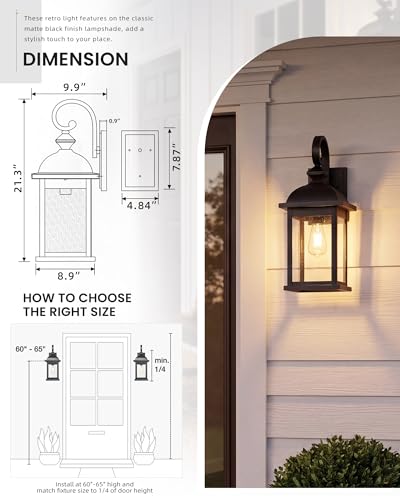 FEMILA 21" Outdoor Wall Light Fixture, 2 Pack Modern Outdoor Wall Sconce, Rust-Proof Waterproof Wall Light with Seeded Glass, Ideal for Porch, Patio, Entryway, Garage, 4FD54B2-2PK BK