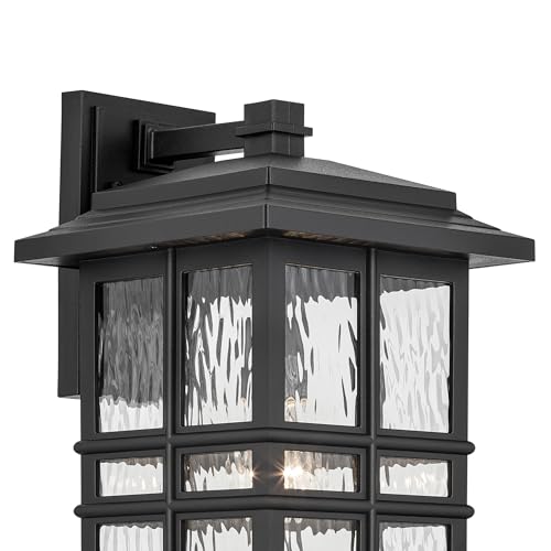 Kichler Beacon Square 17.25" 1-Light Outdoor Wall Light with Clear Hammered Glass in Textured Black, for Exterior Doors, Garage, Porch, or Patio (17.25" x 9.5"), 49831BKT