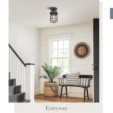 Emliviar Pack of 2 Semi-Flush Mount Ceiling Lights with Water Ripple Glass Shade, Vintage Metal Ceiling Lamps in Oil Rubbed Bronze Finish, GE255LF-2PK ORB-WG