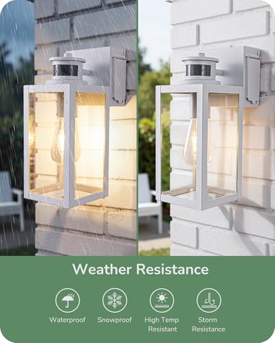 EDISHINE Motion Sensor Dusk to Dawn White Outdoor Porch Light with Outlet
