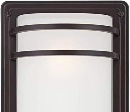 John Timberland Habitat Modern Industrial Outdoor Wall Light Fixture Rubbed Bronze Steel 16" Opal Etched Glass for Exterior House Porch Patio Outside Deck Garage Yard Front Door Garden Home