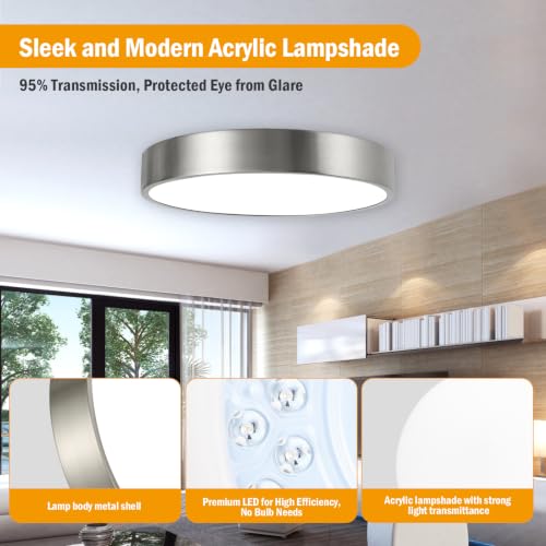 Flush Mount Ceiling Light,Satin Nickel LED Dimmable 3CCT 13"