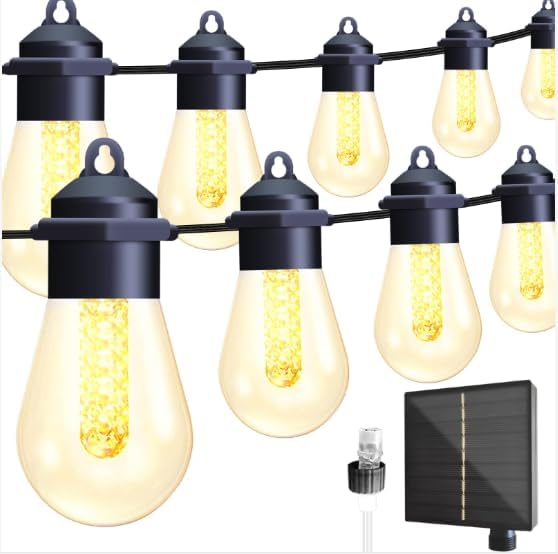 Solar Lights Outdoor Waterproof IP67 with 15 LED Shatterproof Edison Bulbs,2500mAh Battery Solar/USB Powered,Indoor/Outside LED String Lights 40FT,Warm White 3000K LED Light Decor Patio Garden Camping