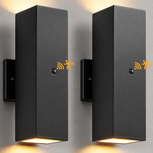 SHlMR 14" Motion Sensor Outdoor Lights, Dusk to Dawn, ETL Listed, 2 Pack