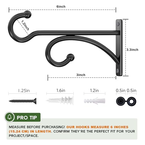 2Pack 6 Inch Plant Hangers Outdoor, Wall Hooks for Hanging Planters Baskets