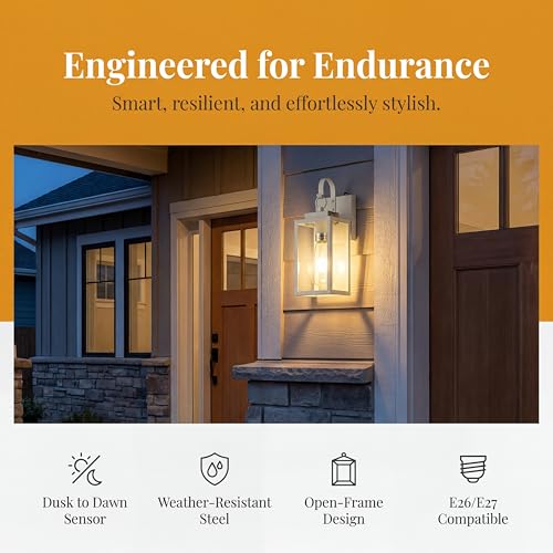 White Porch Light, Dusk to Dawn Wall Mount Outdoor Light