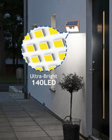 Solar Lights Outdoor Motion Sensor [1 Pack/140LED/Brown], Ultra-Bright 3 Mode Fence Security Light Waterproof, Solar Wall Lighting for Patio Yard Step House Outside