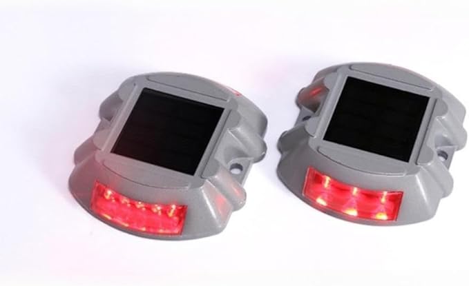 Wokyo 1PCS Outdoor Solar Deck Lights, LED Solar Driveway Lights IP68 Waterproof Driveway Markers, Aluminium Solar Sidewalk Lights for Step, Driveway, Pathway, Yard (1, Red Always on)