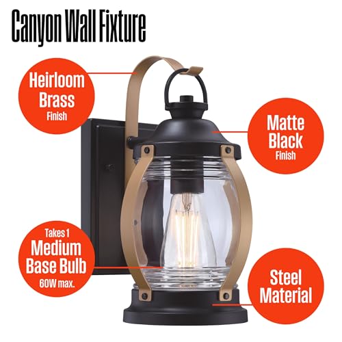 Westinghouse 61391EC Canyon Craftsman-Style One Light Outdoor Wall Fixture with Dusk to Dawn Sensor, Heirloom Brass Finish, Clear Glass