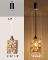 Battery Operated Chandelier, Battery Hanging Pendant Light, Rattan Lights with Warm White Bulb, 4*AA Battery Powered, for Gazebo Pergola Porch Patio Outdoor Indoor Decor (2)