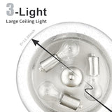 Darkaway Large Ceiling Light Fixtures 3-Ight Flush Mount Indoor Outdoor Ceiling Light with Seeded Glass Shade for Hallway Kitchen Bedroom Porch Living Room Dining Room Nickel Finish