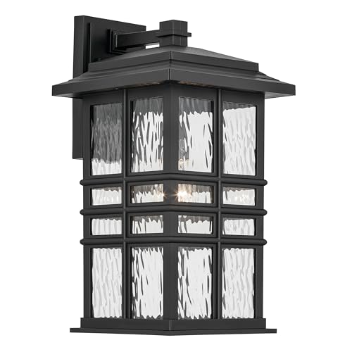 Kichler Beacon Square 17.25" 1-Light Outdoor Wall Light with Clear Hammered Glass in Textured Black, for Exterior Doors, Garage, Porch, or Patio (17.25" x 9.5"), 49831BKT