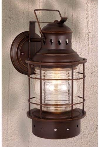 VAXCEL Hyannis 18 in. H 1-Light Burnished Bronze Coastal Outdoor Wall Sconce Made of Durable Steel, Clear Ribbed Glass Shade, LED Compatible, Use for Exterior Porch Patio Front Door or Garage