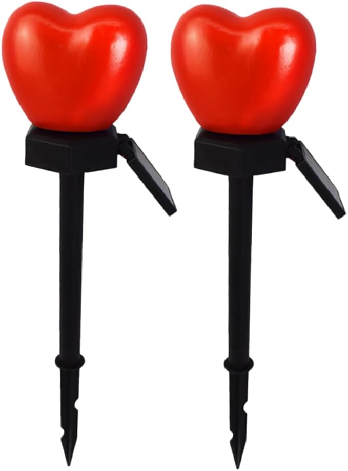 DOITOOL 2pcs Heart-Shaped Solar Pathway Lights Outdoor Garden Stake Lamps for Romantic Decor Material for Lawn Lighting