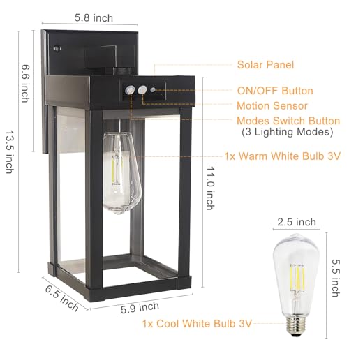 Solar Wall Lights Outdoor Waterproof with 3 Lighting Modes & Motion Sensor