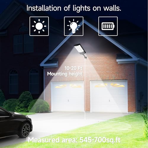 Solar Lights Outdoor Waterproof, 6500K Dusk to Dawn Solar Street Light Motion Sensor with Remote, LED Security Flood Light for Outside Garden Yard Path, Oudoor Parking Lot Lights, 2PACK