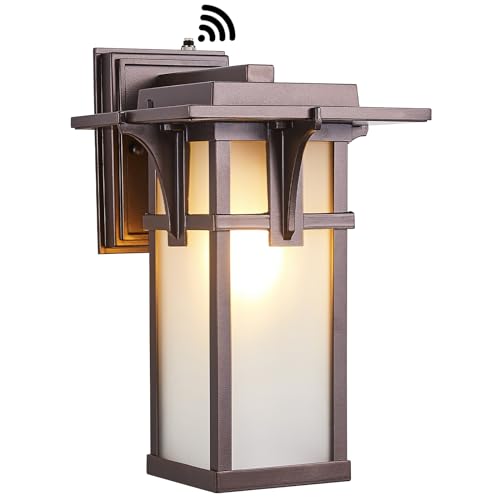 Oil Rubbed Bronze Porch Light Fixtures Wall Mount Dusk to Dawn Outdoor Sconce Waterproof Aluminum with Frosted Glass Exterior Lantern Modern House Lighting for Outside