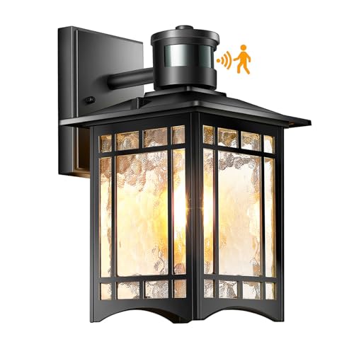 Motion Sensor Outdoor Lights, Dusk to Dawn Light Fixture, Black Wall Sconce Lighting, Front Porch Light, Exterior Lights for House Patio, Outside Door Wall Mount Anti-Rust Lantern