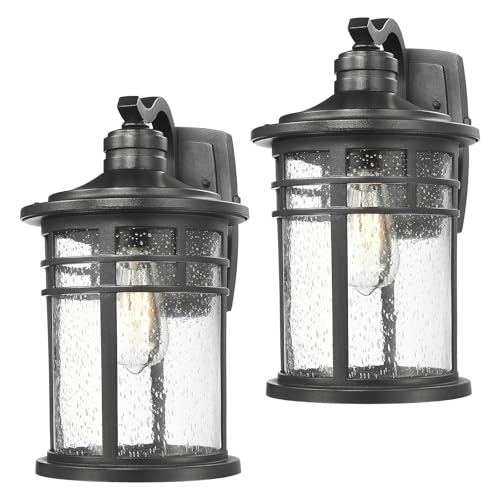 Darkaway 2 Pack Large Outdoor Porch Lights Wall Mount, 15inch Outdoor Light Fixtures Sconces Wall Lighting with Seeded Glass Exterior Lights for Patio Yard House Hallway Doorway Garage