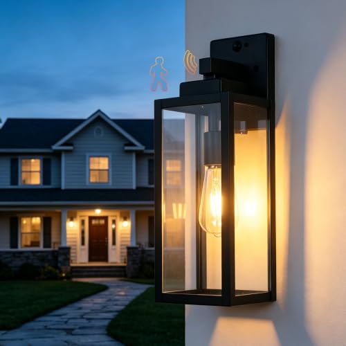 15 Inch Motion Sensor Dawn to Dusk Outdoor Sensor Light Fixture Waterproof Porch Lights Anti-Rust Exterior Wall Mount Light Outdoor Wall Lantern for Patio Front Door Garage