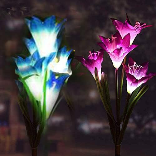 Ulalaza 2PCS Garden Solar Lights Multi-Color Changing 4 LED Flower Stake Light Decorative Landscape Lawn Yard Outdoor Lights Purple and Blue Length is 800mm/30inch