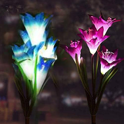 Ulalaza 2PCS Garden Solar Lights Multi-Color Changing 4 LED Flower Stake Light Decorative Landscape Lawn Yard Outdoor Lights Purple and Blue Length is 800mm/30inch