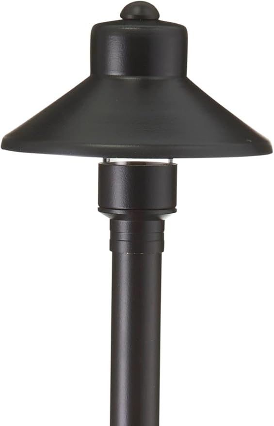 VOLT Flat Hat 12V Black Brass Path Light (5" Shade, 25" Tall) with 3W 2700K Warm White G4 LED Bulb for Low Voltage Landscape Lighting on Outdoor Pathway, Walkway, Garden, Driveway or Patio