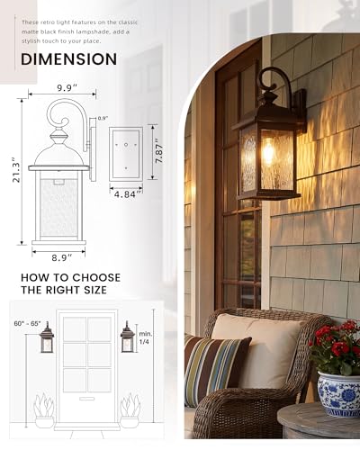 FEMILA 21" Outdoor Wall Light Fixtures, Rust-Proof Waterproof Outdoor Wall Lamp, Ideal for Porch, Patio, Entryway, Garage, with Water Ripple Glass, 4FD54B2 ORB-WP