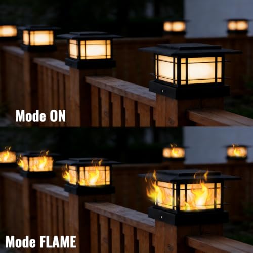 4x4 Solar Post Cap Lights Outdoor with Flickering Flame, 4 Pack