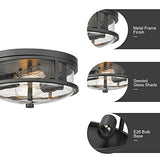 Flush Mount Ceiling Light Fixture, 12 Inch 2-Light Modern Farmhouse Semi Ceiling Light with Seeded Glass for Bedroom, Entryway, Kitchen, Hallway, ROS88 BK