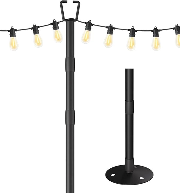 10FT String Light Poles for Outdoor Decor, Sturdy Light Pole with Hard Ground Base, Adjustable Metal Posts for | Lumora