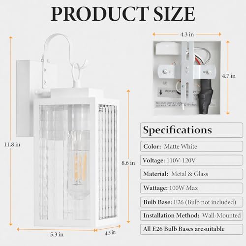 White Porch Light, Dusk to Dawn Wall Mount Outdoor Light