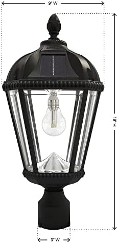 Gama Sonic Outdoor Solar Post Light, Black Aluminum, Royal Bulb, Rain Water Glass, Single Lamp with 3-inch Fitter | Lumora