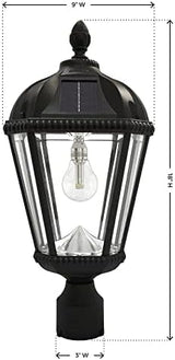 Gama Sonic Outdoor Solar Post Light, Black Aluminum, Royal Bulb, Rain Water Glass, Single Lamp with 3-inch Fitter | Lumora