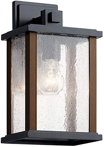 Kichler Marimount 12.75" Outdoor Wall Light in Black, 1-Light Exterior Wall Sconce with Clear Ribbed Glass, (12.75" H x 7.5" W), 59017BK