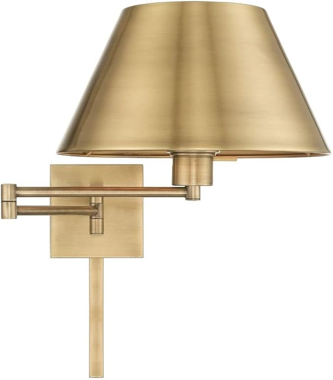 Livex Lighting 40030-01 25" One Light Swing Arm Wall Mount, Antique Brass Finish with Satin Brass Metal Shade | Lumora
