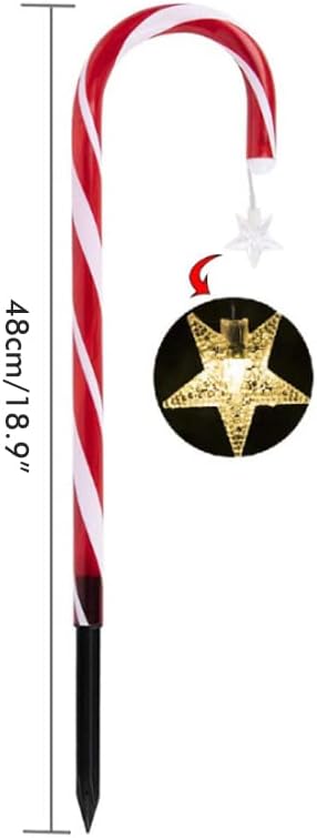 JTLB Solar Candy Cane Lights,8 LED Outdoor Christmas Lights, Candy Cane Solar Pathway Lights with Star Decoration, Solar Christmas Cane Stake Light for Indoor or Outdoor