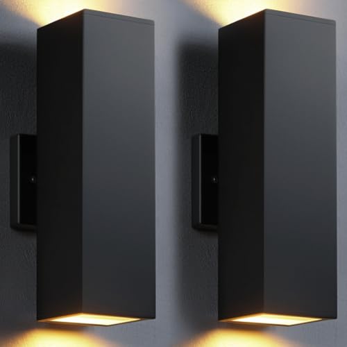 SHIMR 14" Outdoor Wall Lights Dusk to Dawn 2 Pack, ETL Listed, Black